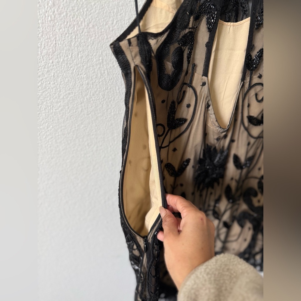Free People Embroidered Mini Dress Size 2 | Sheer Lace Black Tan Y2K Festival - Picture 5 of 11